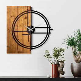 Wallity Reloj de Pared Decorativo de Madera Nogal Claro y Negro